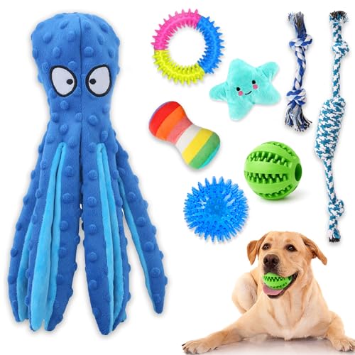 WESKUR 8 Pack Luxury Puppy Toys for Teething Small Dogs,Squeaky Plush Dog Rope Toys Set, Puppy Chew Toys with Cute Squeaky Dog Toys, Ball and More Rope Dog Chew Toys, for Dogs