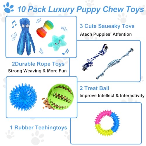 WESKUR 8 Pack Luxury Puppy Toys for Teething Small Dogs,Squeaky Plush Dog Rope Toys Set, Puppy Chew Toys with Cute Squeaky Dog Toys, Ball and More Rope Dog Chew Toys, for Dogs