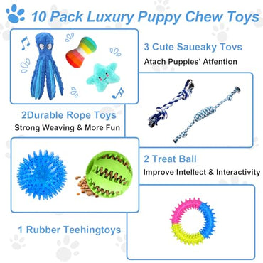 WESKUR 8 Pack Luxury Puppy Toys for Teething Small Dogs,Squeaky Plush Dog Rope Toys Set, Puppy Chew Toys with Cute Squeaky Dog Toys, Ball and More Rope Dog Chew Toys, for Dogs