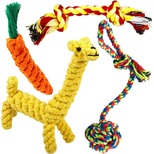 Dog Toys Rope Puppy Teething Chew Toy for Small Dogs, Interactive Tug of War Dog Rope Toy for Boredom, Dental Health and Relieve Stress (4 pack)