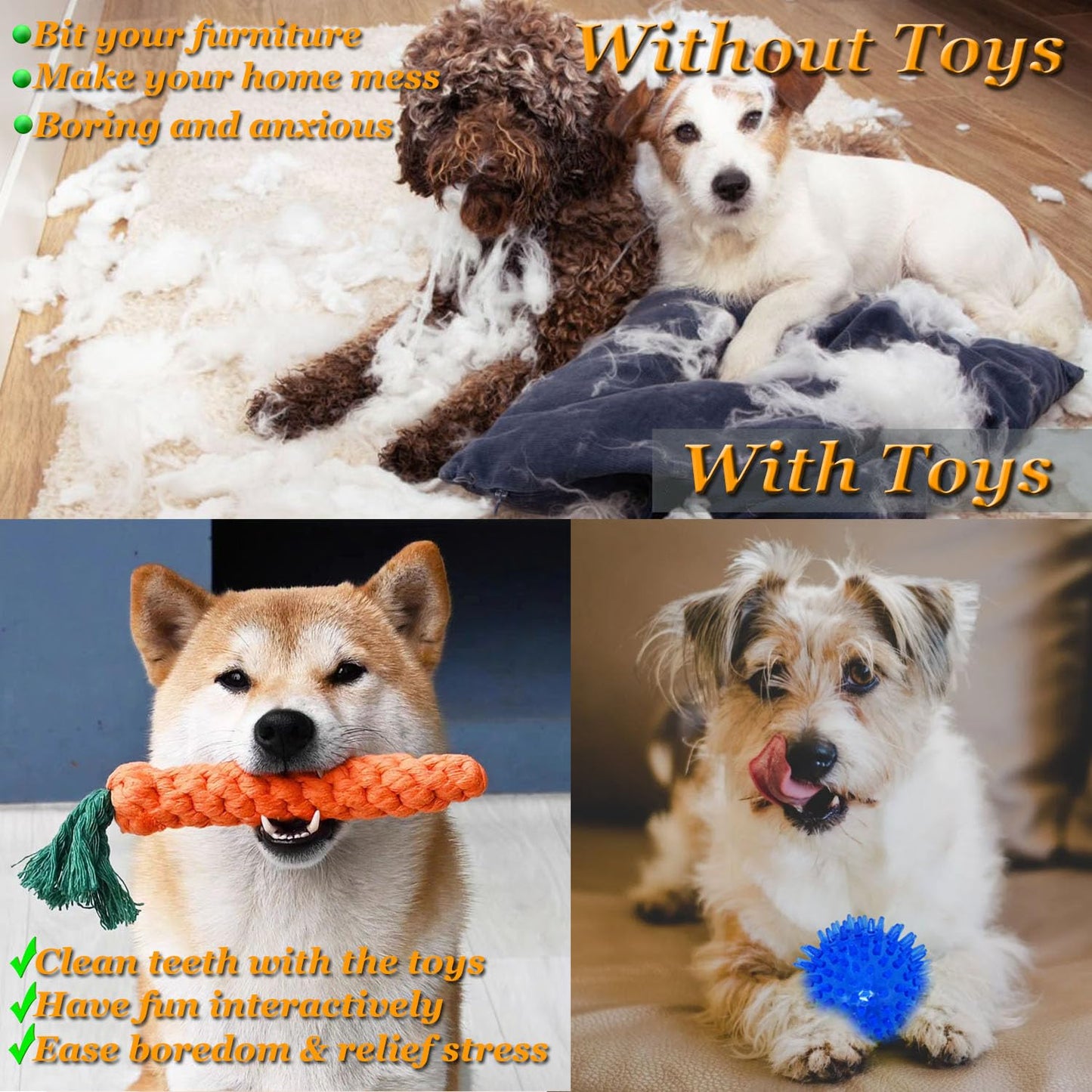 Weskur Dog Chew Toys for Puppies - Teething Chew Toys for Boredom, Pet Toothbrush Chew Toys with Rope, Treat Balls